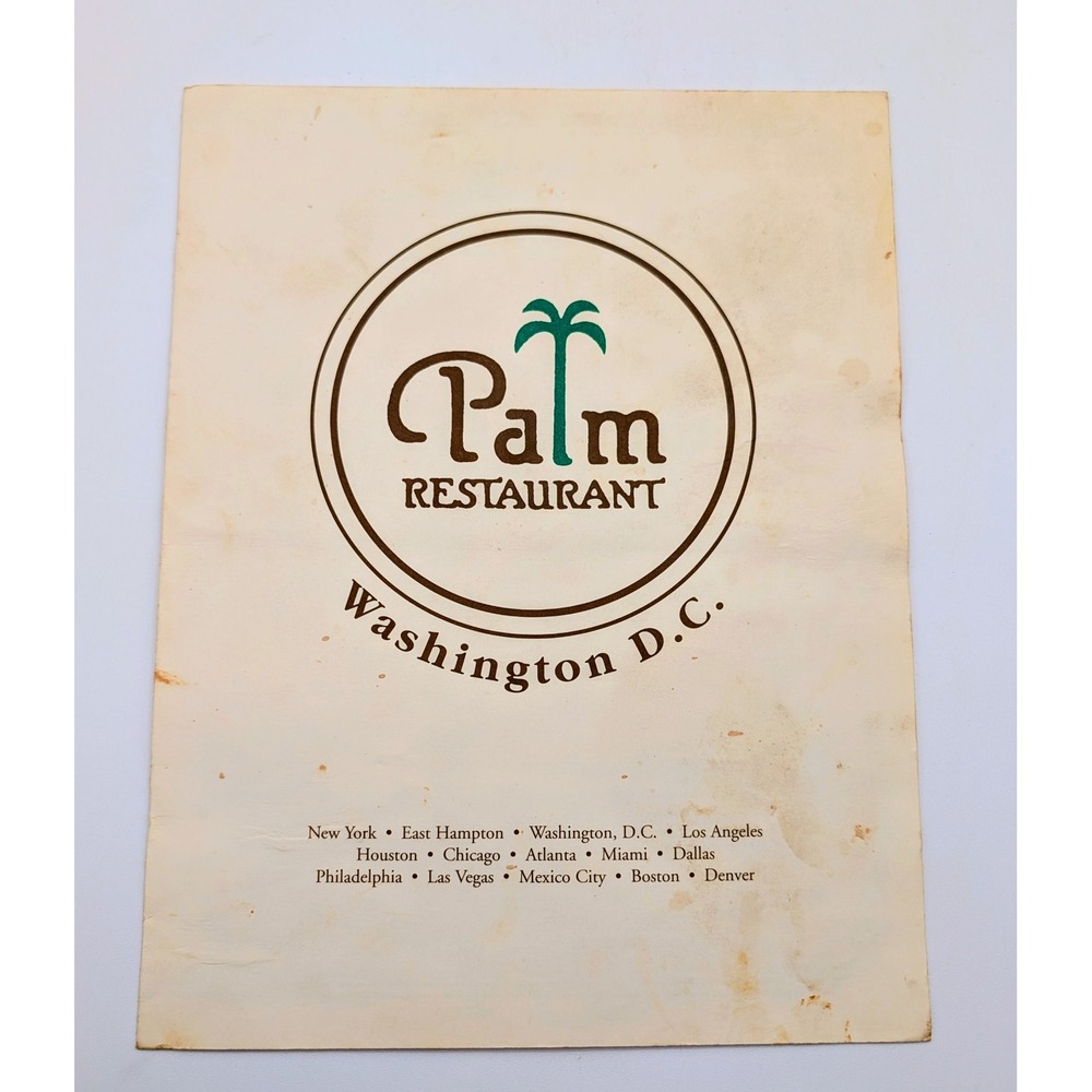 Vintage Palm Restaurant Washington DC Dinner Menu Steakhouse Ephemera